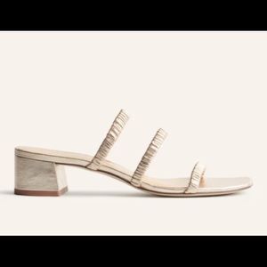 Reformation Assunta strapped block heel mule (gold) in 6.5